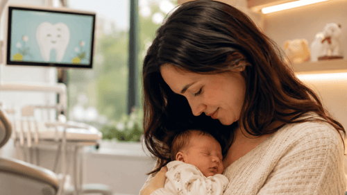 Woman and child in a dental office