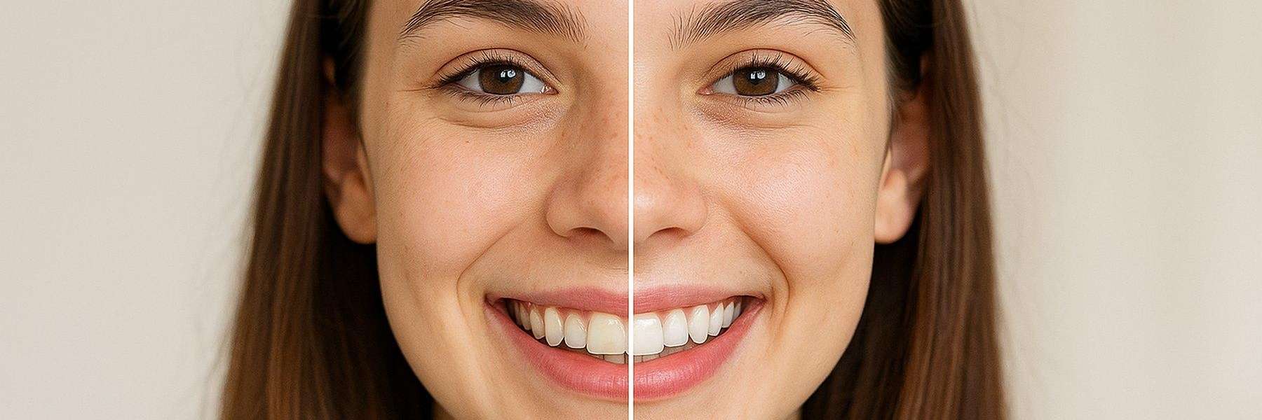 Before and after comparison of original teeth and whitened teeth on a teenage girl