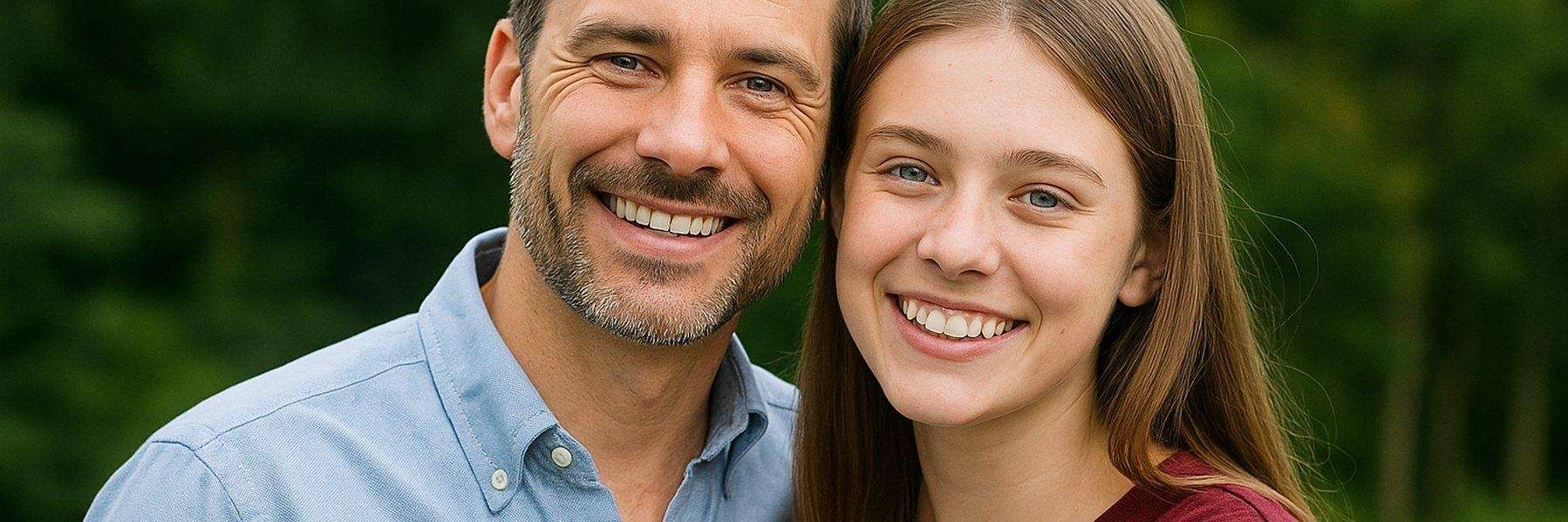 Smiling man and woman standing together