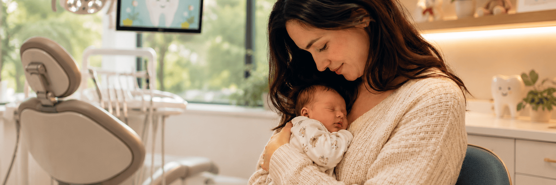 Woman and child in a dental office